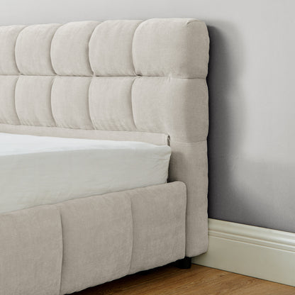 King Size Upholstered Bed,comfortable upholstered bed frame, Chenille fabric, with headboard and solid bed frame. With drawer for storage.-Beige(88.5''*85.5''*31'') image 8