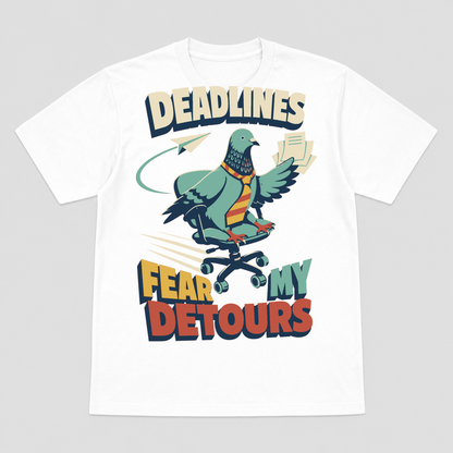 Deadline Detour Pigeon Graphic T-Shirt - POD-20260807-120_white_front_mockup