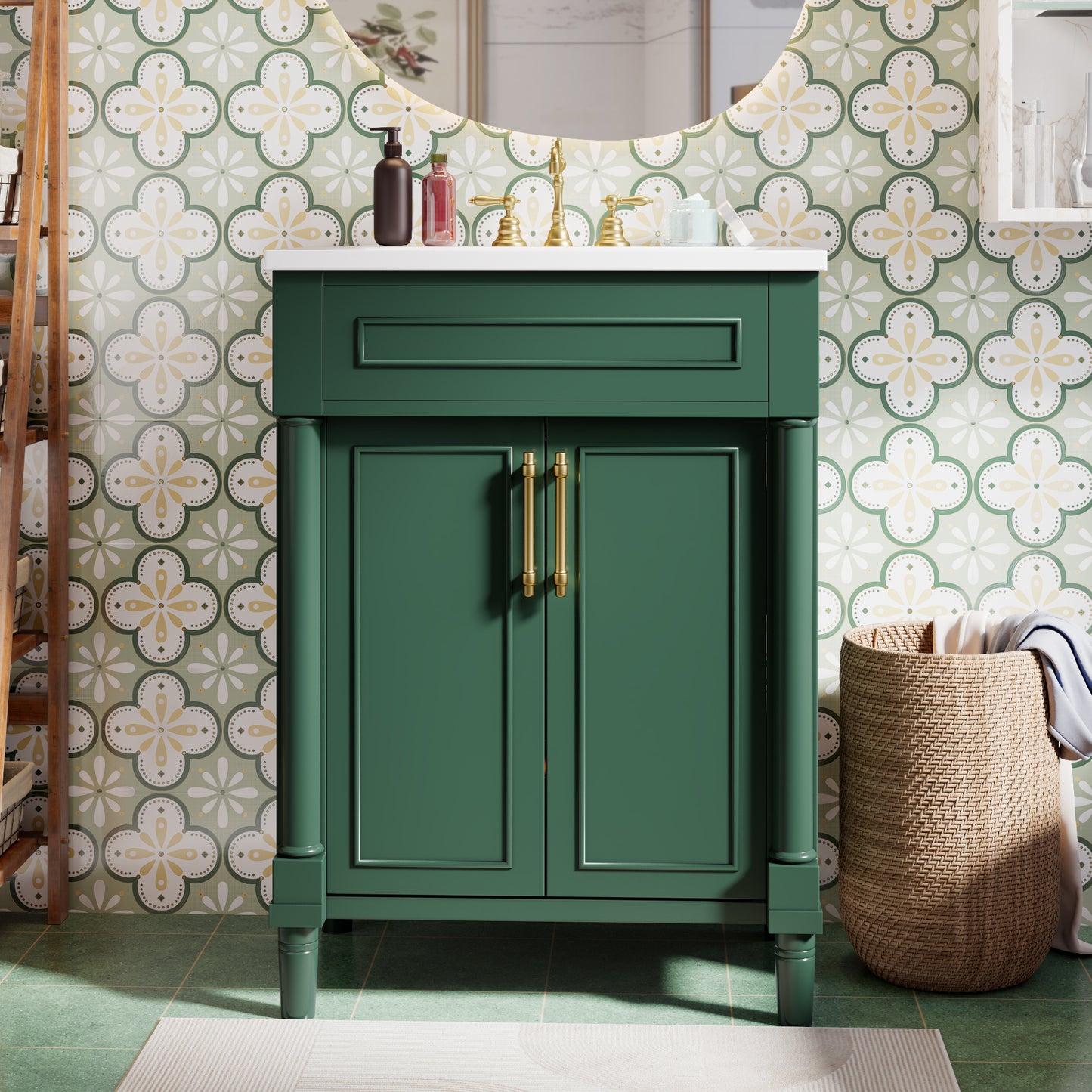 24" Bathroom Vanity with Integrated Ceramic Sink, Bathroom Cabinet with 2 Doors, Single Sink Bathroom Vanity for Small and Medium Restroom image 3
