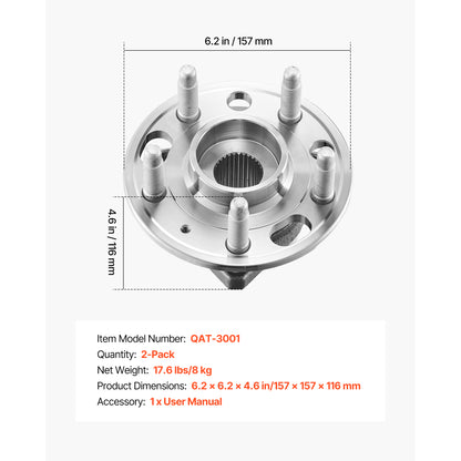 2PCS Front/Rear Wheel Bearing & Hub Assembly Fit for 2020 Chevy Impala LT Premier Sedan 2017 Equinox LS Sport Utility Buick Regal Cadillac XTS Livery Hearse OEM 513288, Wheel Bearing Hub Set image 11