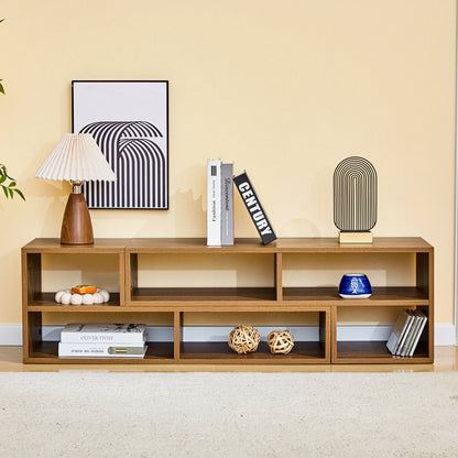 Modular Extendable TV Stand, Rustic Wood Media Console with Open Storage Cubbies, Freestyle Combination Entertainment Center, Adjustable TV Cabinet for Living Room Bedroom Apartment image 6