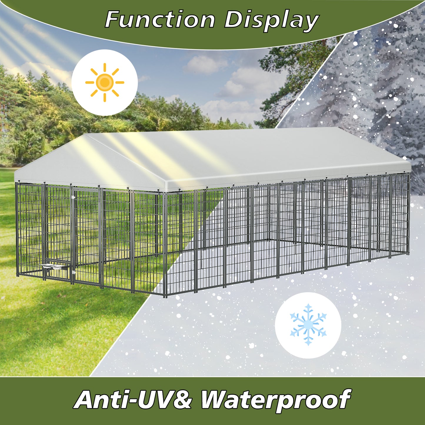 Large Dog Kennel Outdoor Pet Pens Dogs Run Enclosure Animal Hutch Metal Coop Fence with Roof Cover. 18.9'L x 9.61'W x 6.76'H. image 3