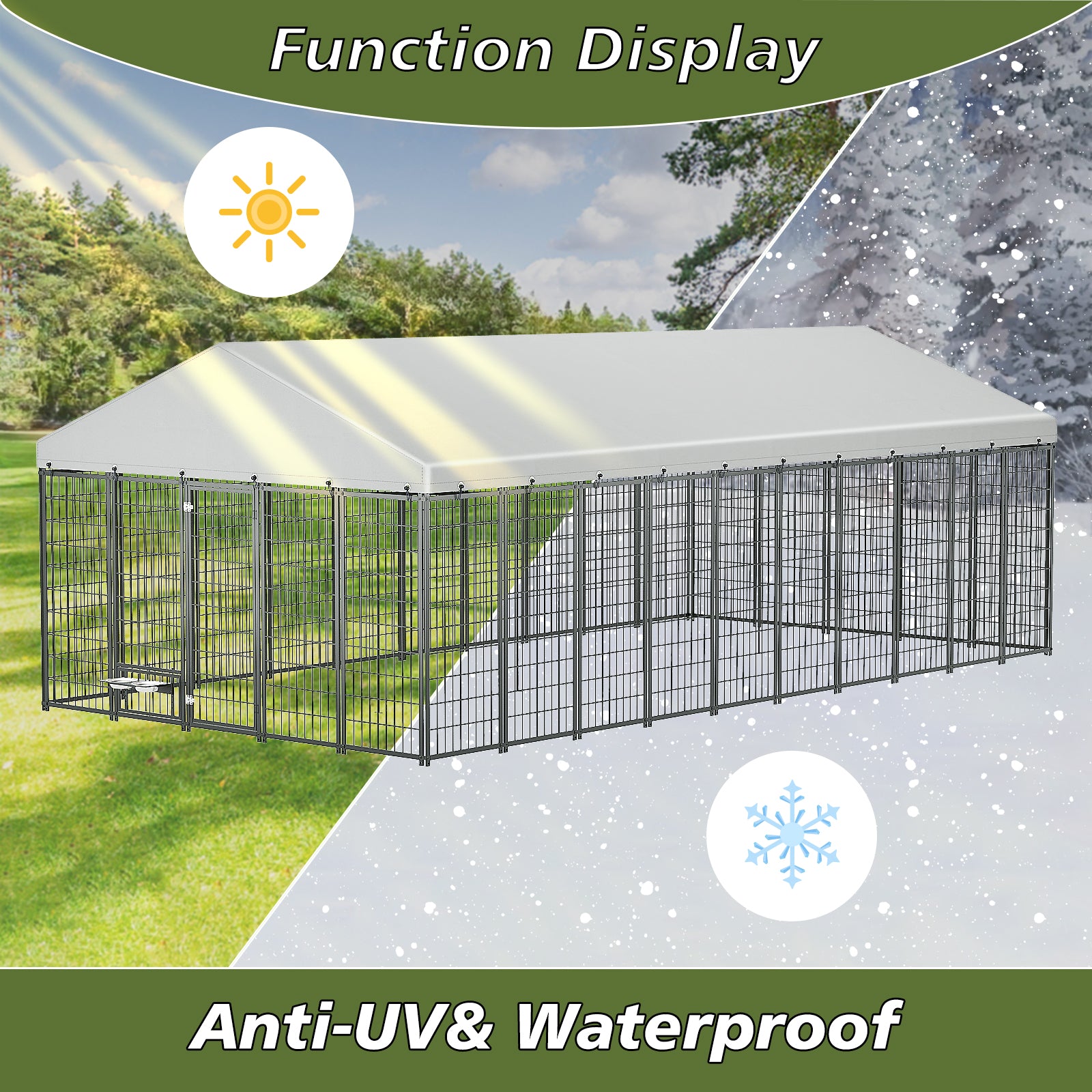 Large Dog Kennel Outdoor Pet Pens Dogs Run Enclosure Animal Hutch Metal Coop Fence with Roof Cover. 18.9'L x 9.61'W x 6.76'H. image 3