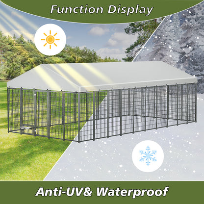 Large Dog Kennel Outdoor Pet Pens Dogs Run Enclosure Animal Hutch Metal Coop Fence with Roof Cover. 18.9'L x 9.61'W x 6.76'H. image 3