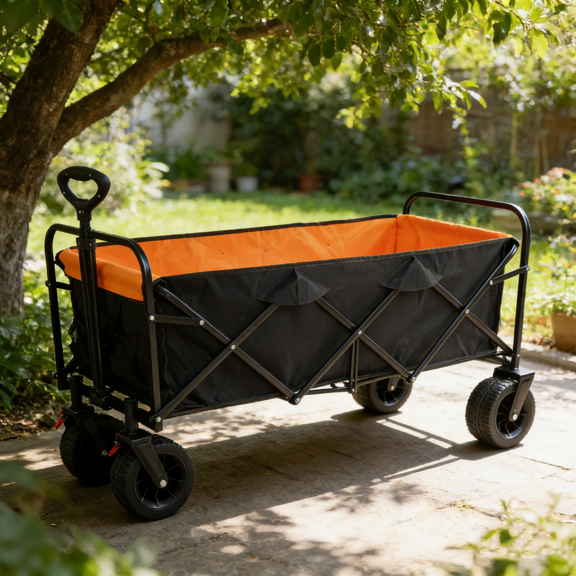 Big large capacity Folding cart Extra Long Extender Wagon Cart Folding Wagon Garden Shopping Beach Cart (black + orange) image 1