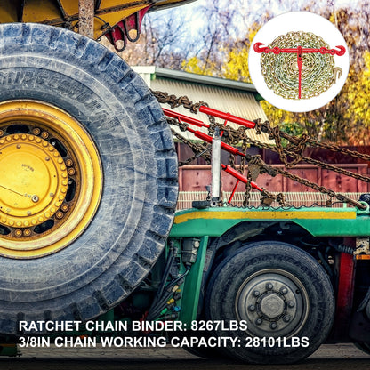Chain and Binder Kit 3/8in-1/2in, Ratchet Load Binders 9215lbs Working Strength, Ratchet Binders and Chains, 3/8in x 10ft Chains with G70 Hooks, for Truck, Tie Down, Hauling, Towing image 3