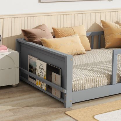 Twin size Floor Platform Bed with Built-in Book Rack,Grey(Old Sku:W504P143306) image 12