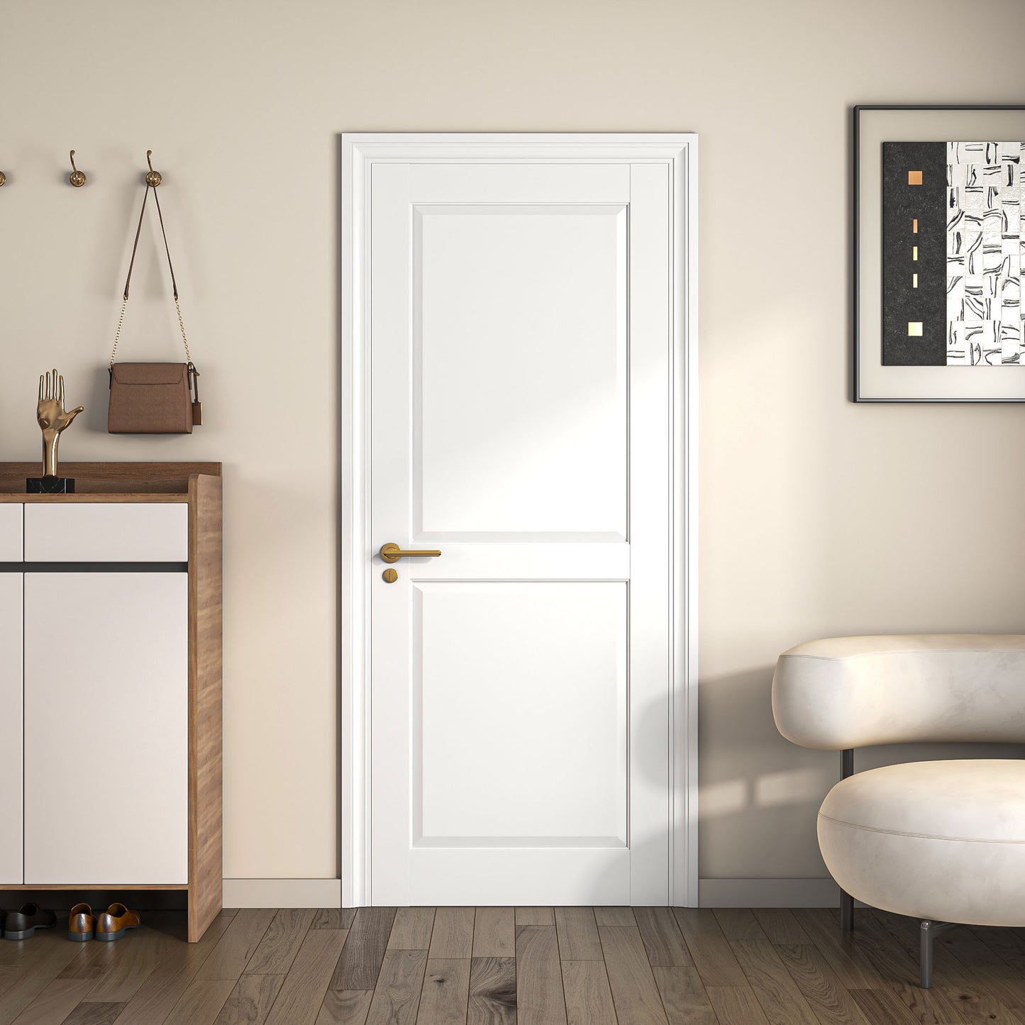 32" X 80"2-Panel Slab Door,French Interior Door Paintable MDF Door Panel,Pre-Assembled Panel for Closet Pantry Bedroom Livingroom Study Office,White image 2