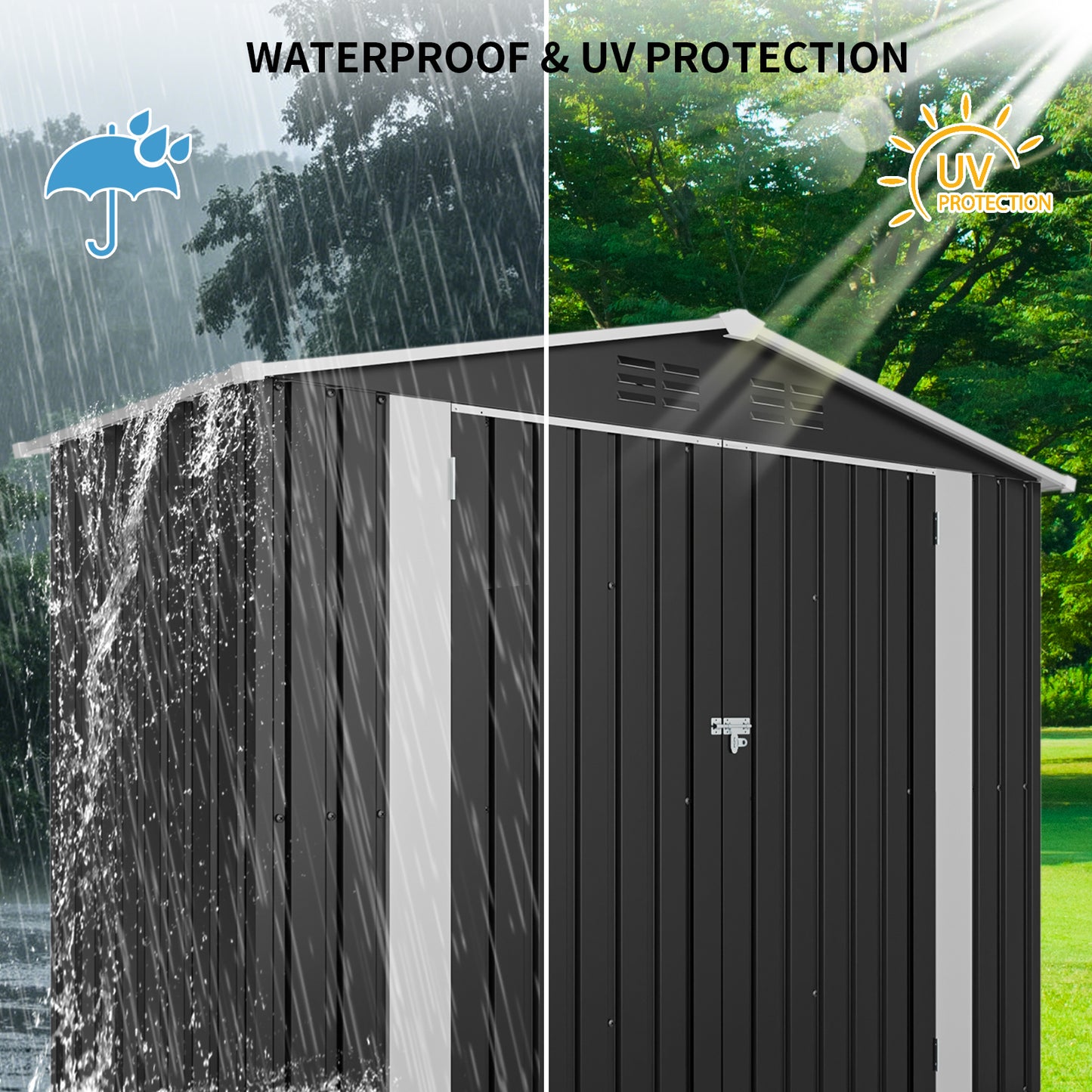 8ft x 4ft Outdoor Metal Storage Shed with Lockable Latch for Backyard, Patio, Lawn,Black(7.81*3.64 FT) image 7