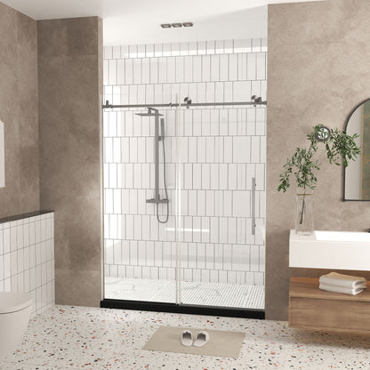 Frameless shower door 56-60 "W x 76" H, 1/4 "(6 mm) Clear Tempered Glass, Explosion Proof Film, Stainless Steel Handle,Brushed Nickel image 2