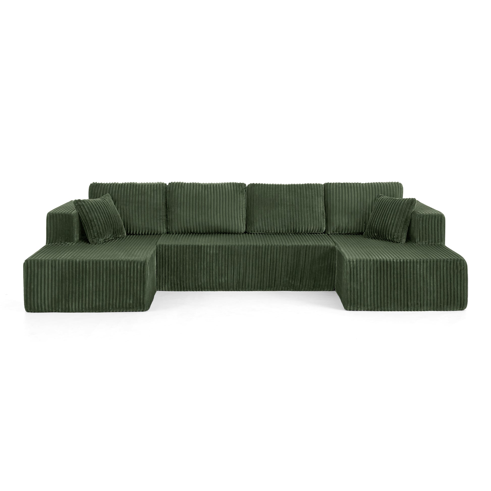 U shape Modular Sectional Sofa, Compressed Sectional Sofa Modern Minimalist Style Corduroy Couch, Sleeper Sofa for Living Room, Bedroom, Comfy Compressed Sofa Couch Space-Efficient Design-green image 8