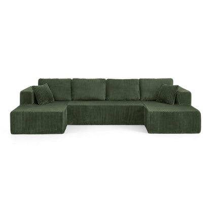 U shape Modular Sectional Sofa, Compressed Sectional Sofa Modern Minimalist Style Corduroy Couch, Sleeper Sofa for Living Room, Bedroom, Comfy Compressed Sofa Couch Space-Efficient Design-green image 8