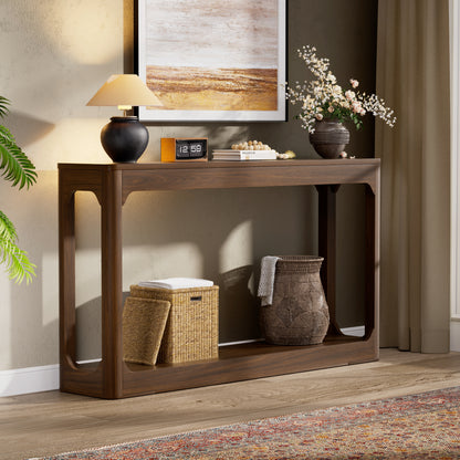 55.1-inch curved-leg storage table, ideal for entryways, slim wooden side table that can be placed behind a sofa, perfect for entryways, hallways, and doorways. Walnut,55.1"L*11.8"W*31.1"H image 2