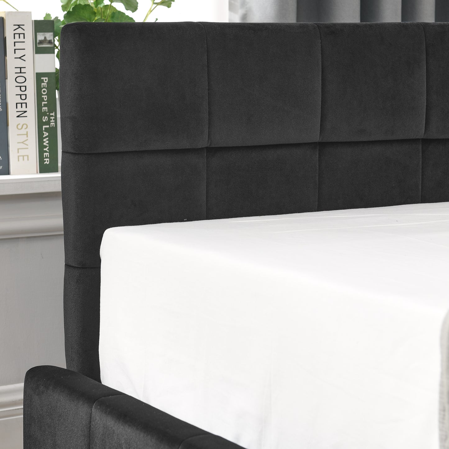 Full Size Storage Upholstered Tufted Bed Frame, Sofa Bed Frame with Comfortable Backrest and Armrests, Full Size Bed for Bedroom, Living Room,Velvet, BLACK(80.5''*59''*29.5'') image 7
