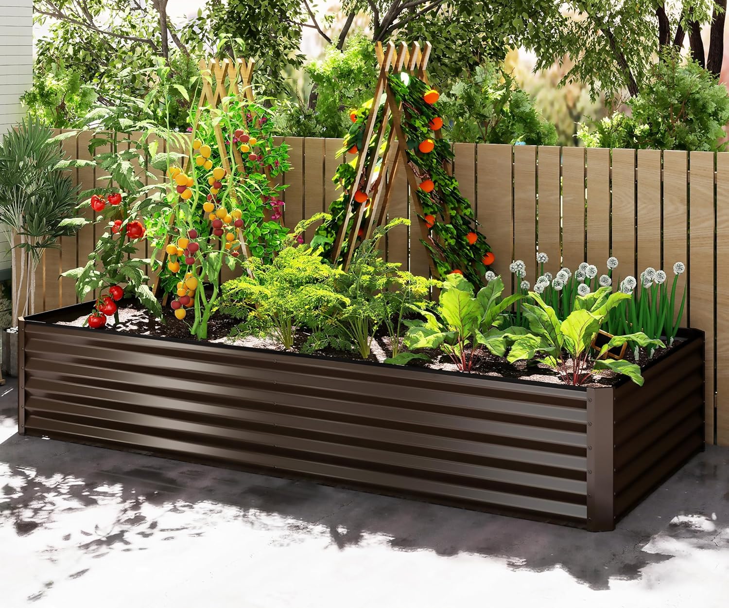 8x4x1.5 ft Galvanized Raised Garden Bed, Outdoor Planter Garden Boxes Large Metal Planter Box for Gardening Vegetables Fruits Flowers,Brown image 3