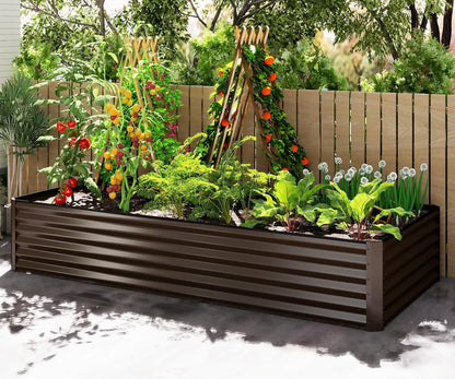 8x4x1.5 ft Galvanized Raised Garden Bed, Outdoor Planter Garden Boxes Large Metal Planter Box for Gardening Vegetables Fruits Flowers,Brown image 3