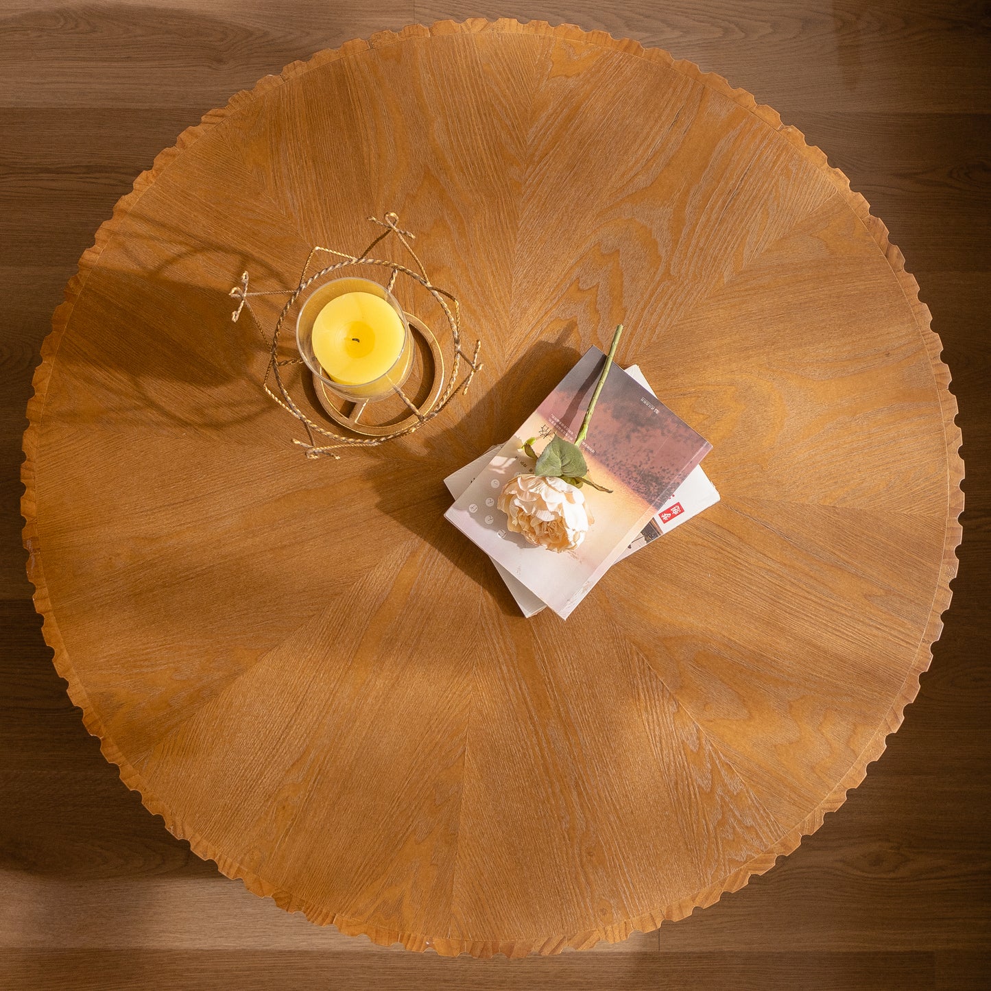 35.4 "Round Retro Coffee Table, Coffee Table Suitable For Coffee and Home Decor, Natural image 8