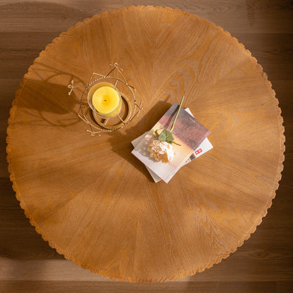 35.4 "Round Retro Coffee Table, Coffee Table Suitable For Coffee and Home Decor, Natural image 8