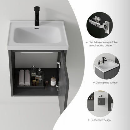 20 Inch Floating Bathroom Vanity with Sink, Soft-Close Door,Ceramic Sink,Plywood, Grey image 8