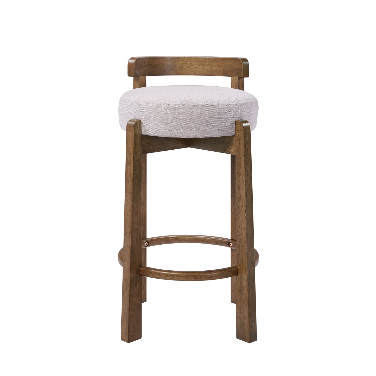 Elise Indoor Minimalist Rubber Wood Counter Height Bar Stool with Ring Footrest, Dark Walnut Finish with Ivory Upholstery, Set of 2 image 4