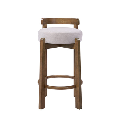 Elise Indoor Minimalist Rubber Wood Counter Height Bar Stool with Ring Footrest, Dark Walnut Finish with Ivory Upholstery, Set of 2 image 4