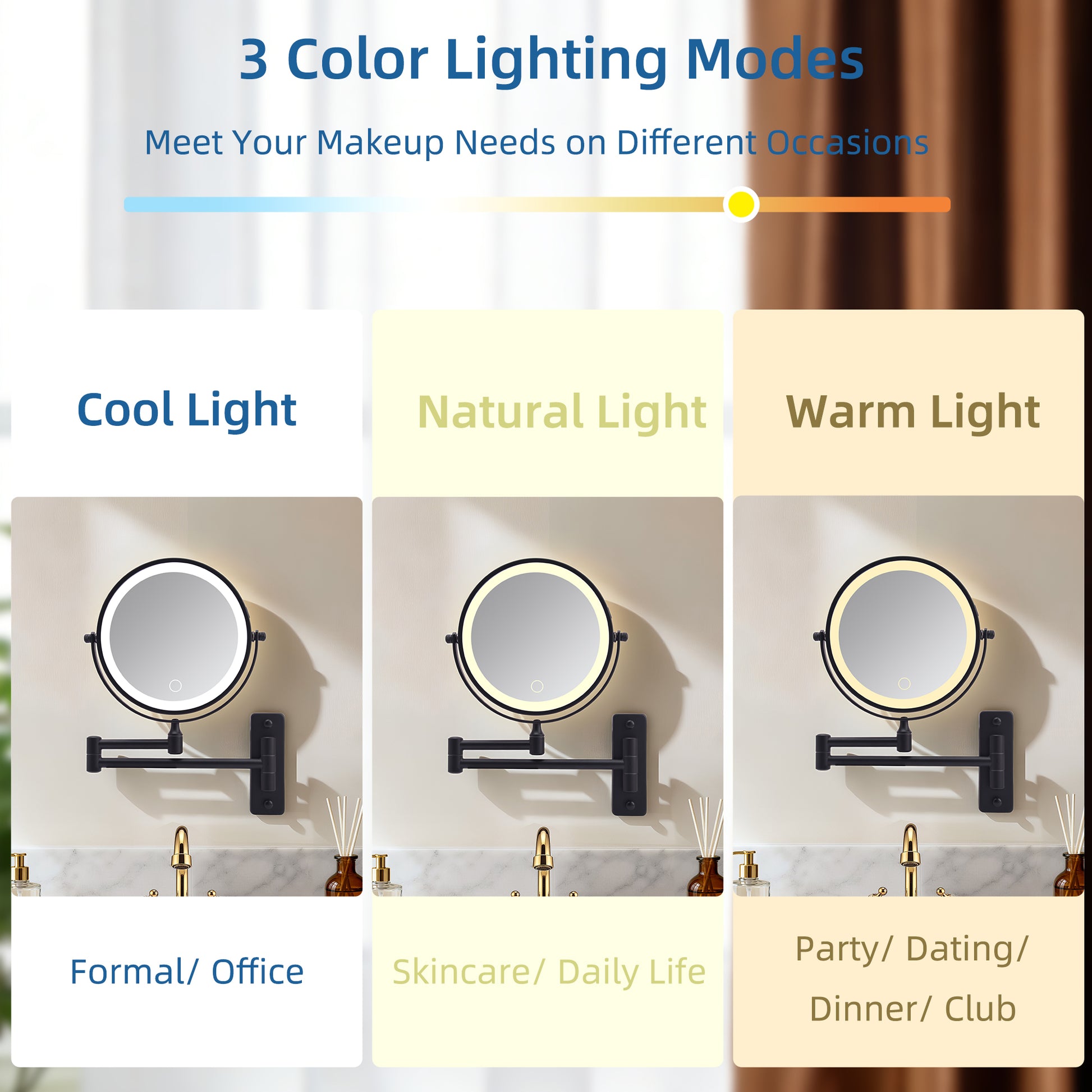 Wall Mounted Lighted Makeup Mirror, 1000mAh Rechargeable Double Sided 1X/10X Magnifying Mirror with Light,3 Color Lights,Touch Dimmable, Extended Arm 360 Rotation Wall Mounted Makeup Mirror image 4