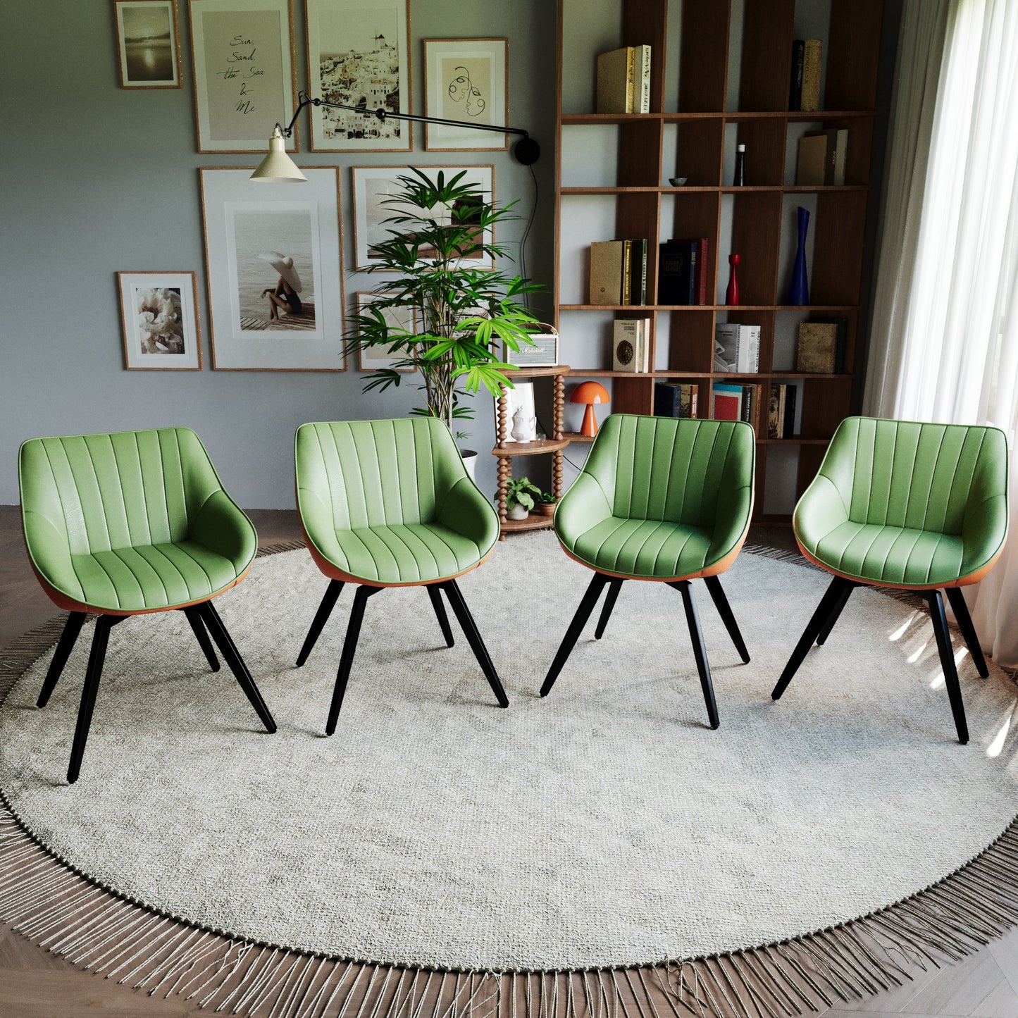 A set of 4 dining chairs, medieval modern kitchen dining chair, PU decorative chairs with black metal legs, suitable for home&kitchen (Green and Orange) image 4