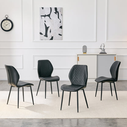 Set of 4 modern light luxury black diamond-quilted PU chairs with black metal legs. Suitable as upholstered dining chairs with backrests for home dining rooms, adaptable to a wide range of scenarios. image 7