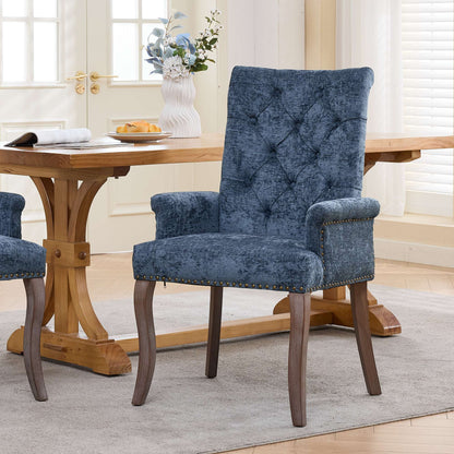 Upholstered Chenille Fabric Accent Dining Chair, Curved Solid Wood Legs, Elegant Tufted Club Dining Room Kitchen Room Arm Dining Chair, Single Pack,Blue,SW1895BL image 1