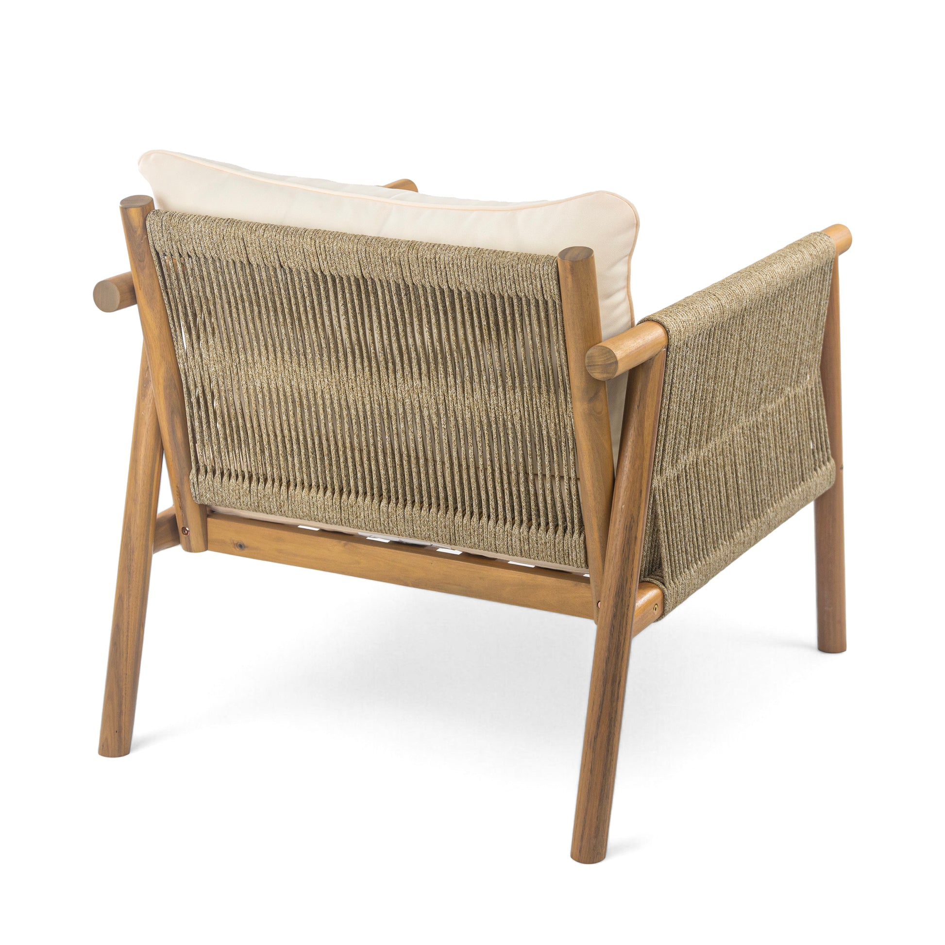 28" Modern Outdoor Woven Lounge Chair with Solid Wood Frame and Comfortable Polyester Cushions, Perfect for Patio, Garden, or Balcony image 5