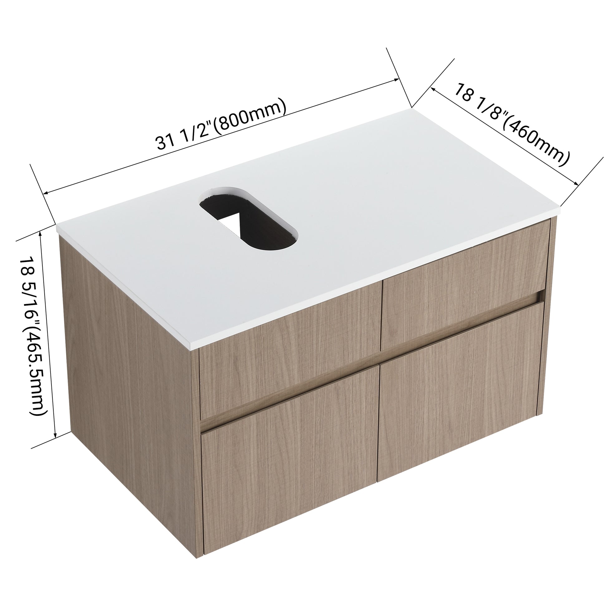 32(31-1/2") Inch Wall-Mounted Bathroom Vanity, 2-Soft Close Doors and 1-Drawer, KD-Packing, Particle Board (Vanity Only, Without Sink) image 3