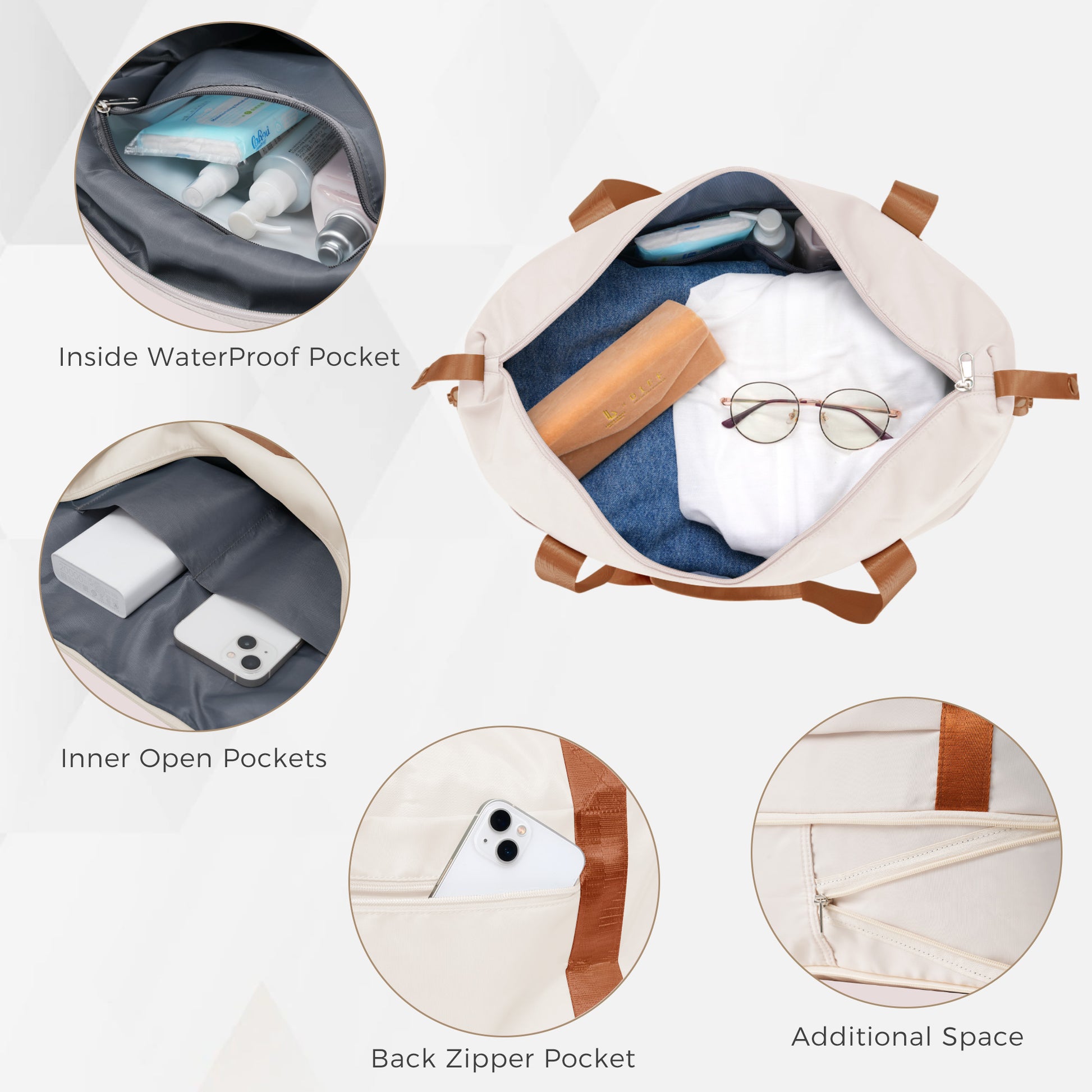 Travelpro Max 6-Piece Hardside Luggage Set with TSA Lock, 14/20/24/28 Inch Spinner Suitcase Set with Expandable Travel Duffel Bag & Waterproof Toiletry Kit, Adjustable Handle (ivory and brown) image 7