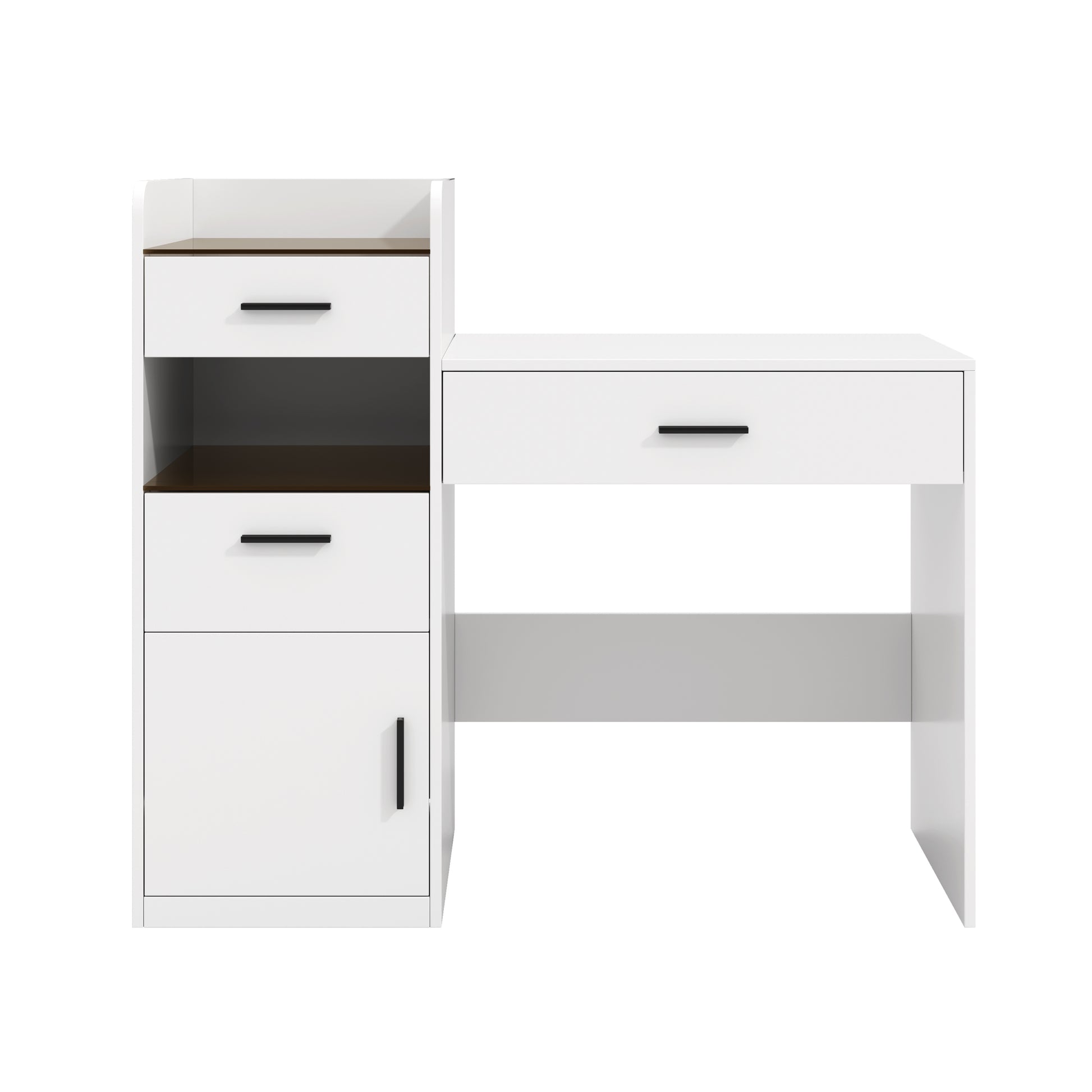 3-in-1 Vanity Desk with Flip Top Mirror, Glass Top Compact Makeup Vanity & Hidden Storage, Vanity Table with 3 Drawers and Cabinet, Space-Saving Dressing Tablefor Bedroom, White image 12