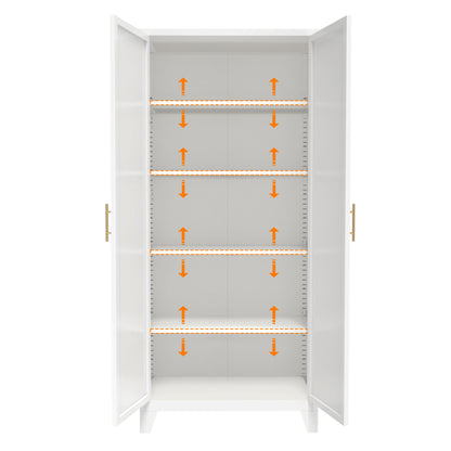 71'' 2 Shapely Doors Cabinet, Metal Storage Cabinet with Doors and Adjustable Shelves, for Bedroom, Living Room, Kitchen(White) image 11