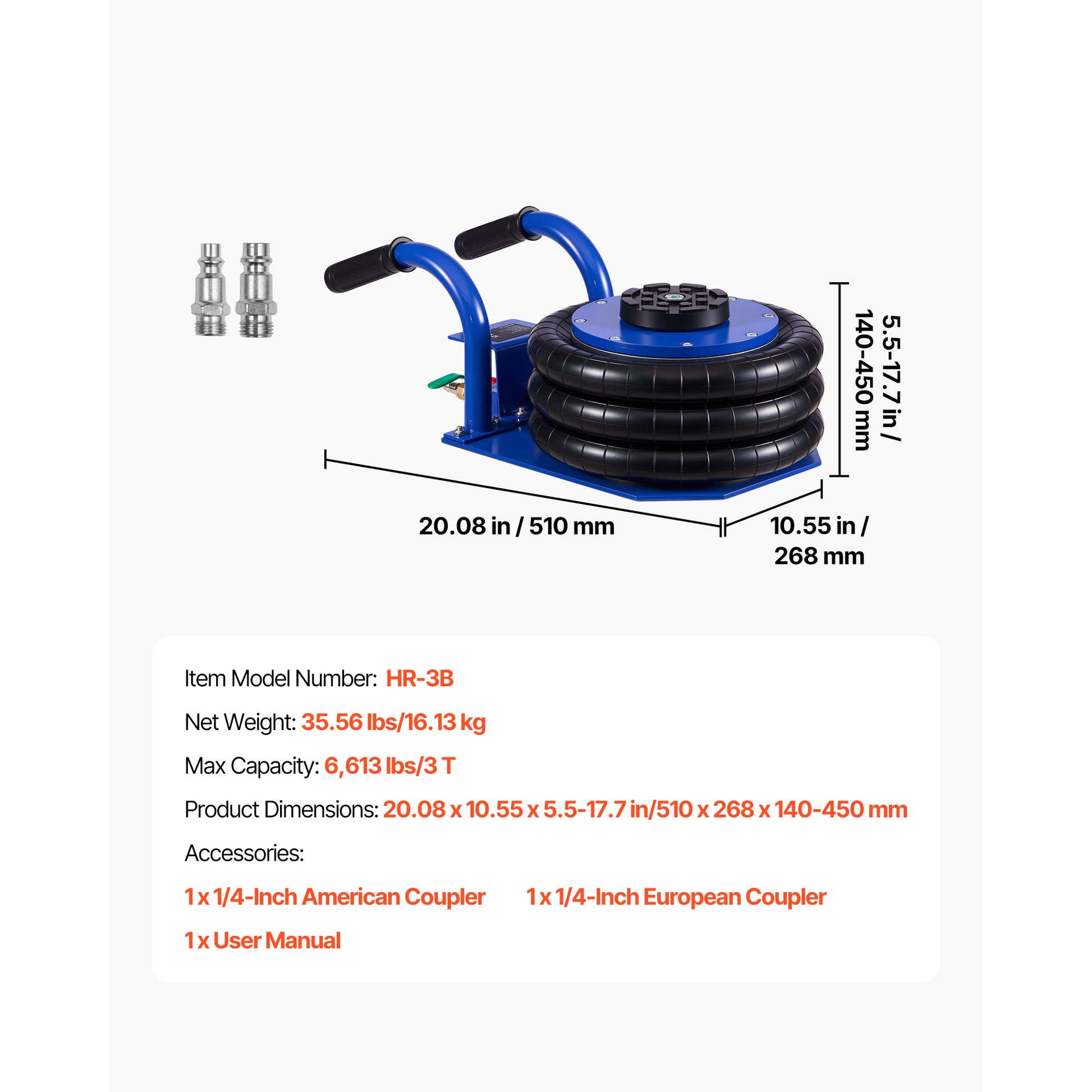 Air Jack, 3 Ton/6613 lbs Triple Bag Air Jack, Airbag with Six Steel Pipes, Lift Up to 17.7 inch/450 mm, 1-6 s Fast Lifting Pneumatic with Short Handles for Car, SUV, Pickup Truck Repair, Garage image 7