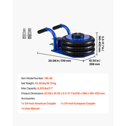 Air Jack, 3 Ton/6613 lbs Triple Bag Air Jack, Airbag with Six Steel Pipes, Lift Up to 17.7 inch/450 mm, 1-6 s Fast Lifting Pneumatic with Short Handles for Car, SUV, Pickup Truck Repair, Garage image 7
