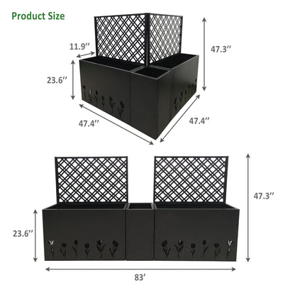 Metal Planter-Trellis Combo (Set of 3) - Raised Garden Bed, Flower Trellis & Privacy Screen for Patio, Balcony, Garden, Rust-Resistant Planter Box with Drainage Holes, 23.6in Depth Planting Bed, Tulip image 4
