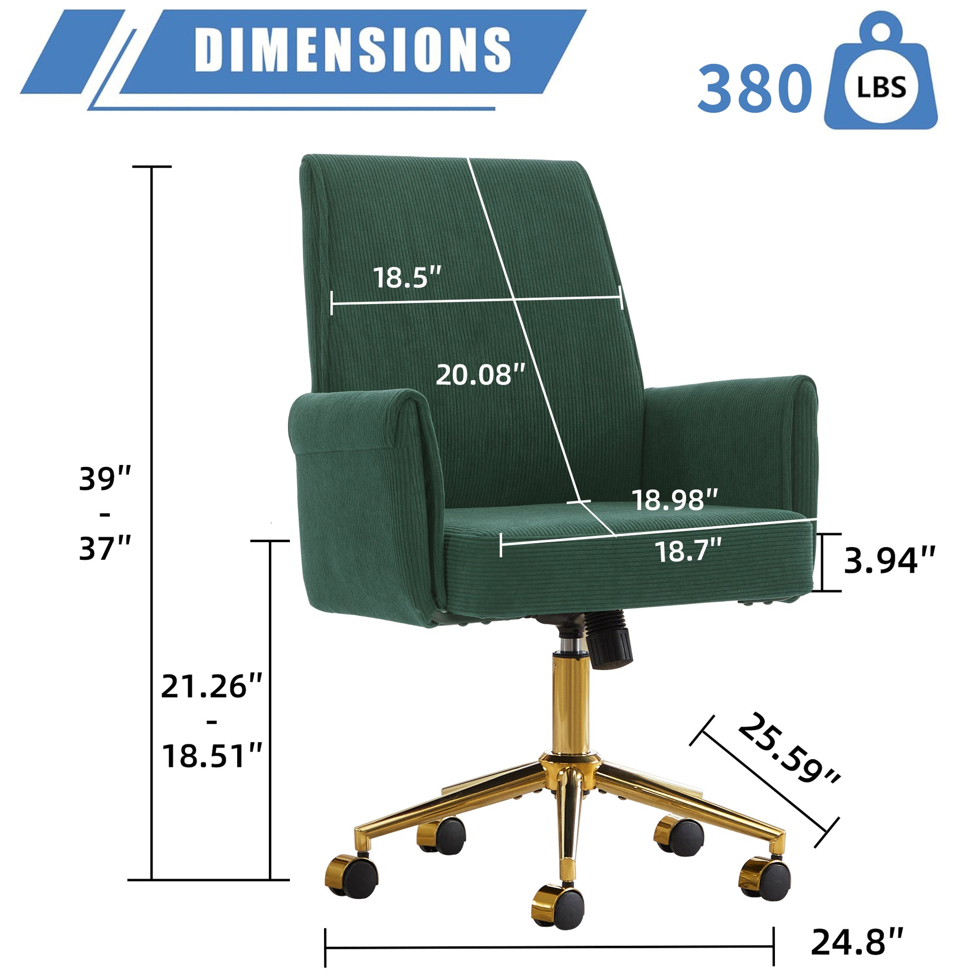 Mid-back liftable office chair, striped fabric, and ergonomically designed, is an excellent choice for working, studying or relaxing. The mid-back design provides a better sitting experience.Green image 3