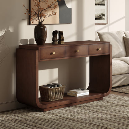 Classic-Style Console Table, 3 Storage Drawers, Display Shelf, Curved Legs, Painted Finish, Entryway/Hallway/Living Room, Walnut image 1