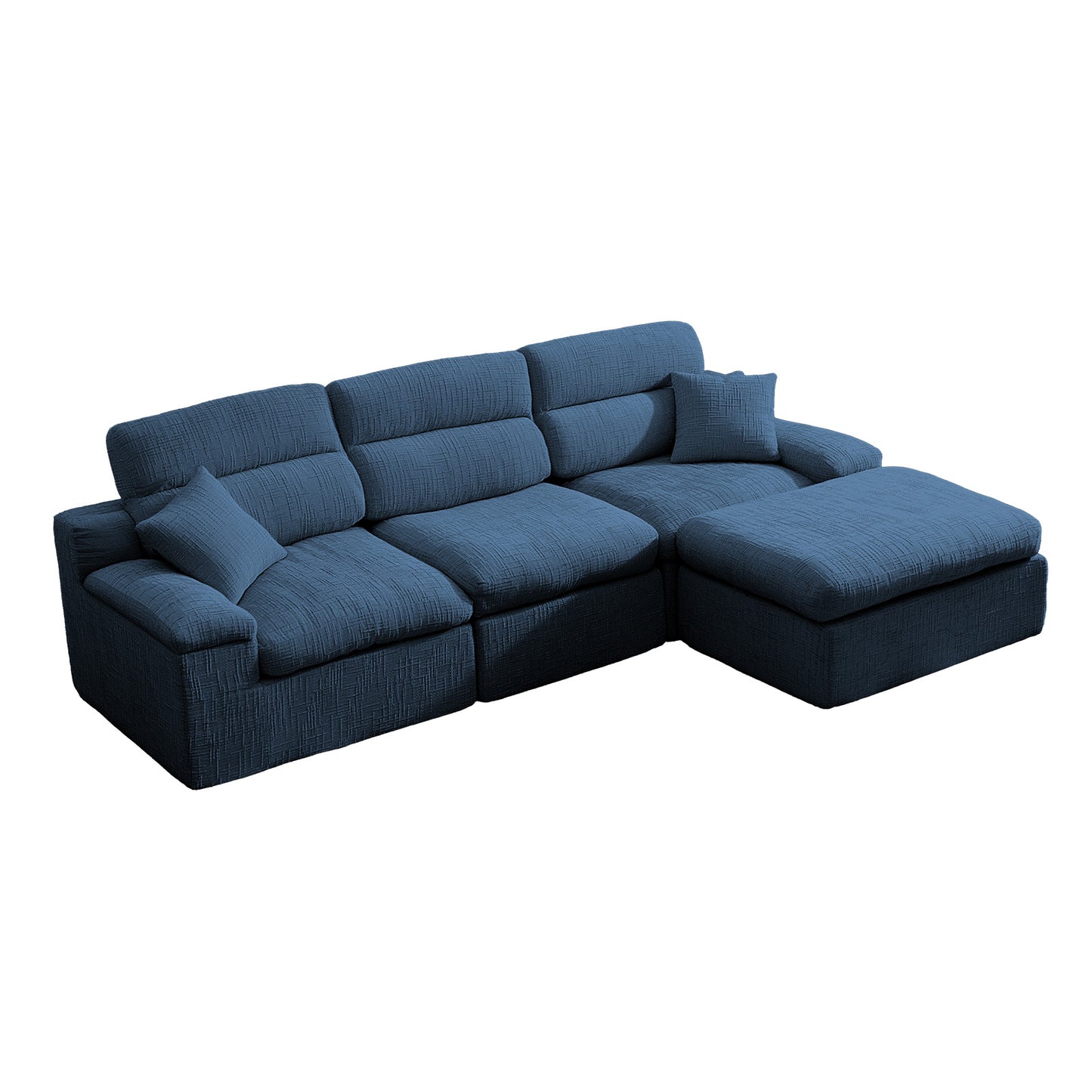 Corner Chaise Sofa with High Backrest,L-Shaped Couch with Slub Chenille Fabric, Compressed High-Density Sponge Cushion, Space-Saving No-Assembly Sofa for Living Room,Apartment(Blue) image 5