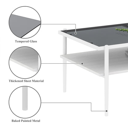 Rectangle Coffee Table with Gray Tempered Glass top and White Legs, Modern Table for Living Room image 6