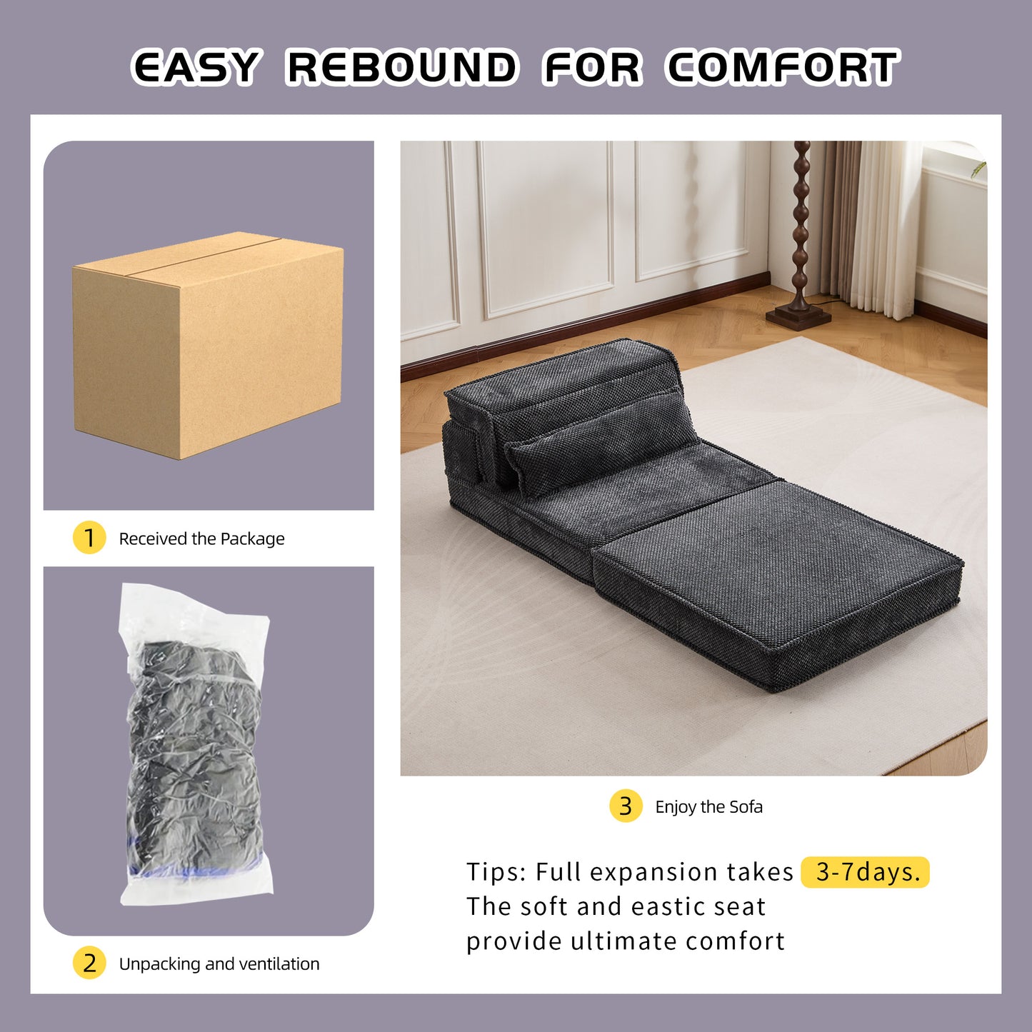 Compression Mahjong Sofa,Convertible Floor Sofa Bed,DIY Boneless Modular Sectional Sofa,No Assembly Required,Circle fleece fabric,Oversized Single Sofa with 1 Pillow,Dark Grey image 8