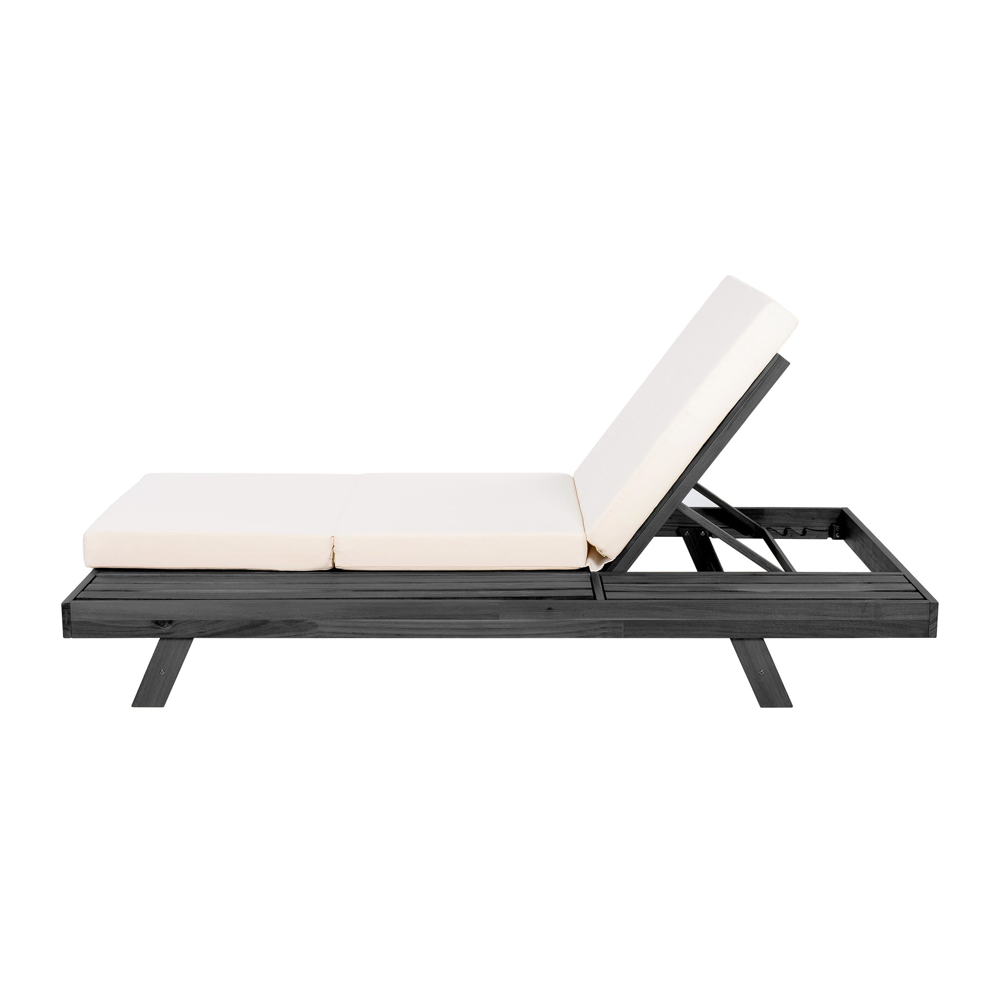 Lounge Chaise Set, Space Available On One Side, Acacia Solid Wood In Black With Lounge Cushion (Cream & Triple Fold) – Matching Dark Grey Version Available image 12