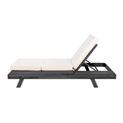 Lounge Chaise Set, Space Available On One Side, Acacia Solid Wood In Black With Lounge Cushion (Cream & Triple Fold) – Matching Dark Grey Version Available image 12