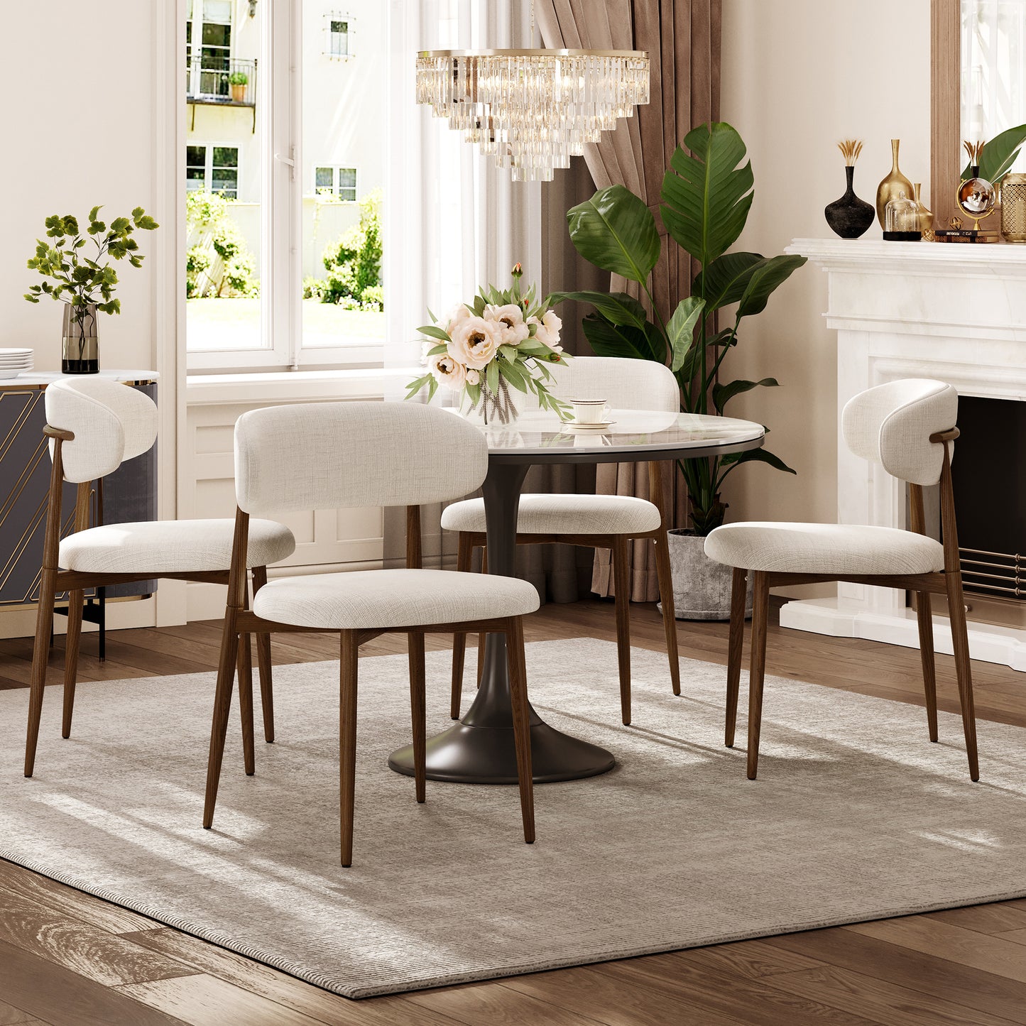 Dining Chairs Set of 2, Metal Kitchen Chairs with Modern Fabric Upholstered for Dining Room, Beige image 2