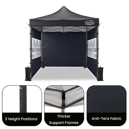 10x10 Pop Up Canopy, 3-in-1 9m Sidewall, Black Speckled Frame, Black Silver-Coated Top UPF50+ WR, 4 Heights 6.7-7.6ft, 1Sidewall+2 Windows, incl Stakes/Sandbags/Ropes/Bag for Market Camping Beach image 8