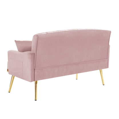 PINK Velvet Small Sofa with Gold Metal Legs image 7