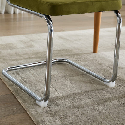 Mid Century Modern Dining Chairs Set of 2, Velvet Accent Chairs with Natural Cane Back & Stainless Chrome Base, Famous Breuer Designed Chairs, Upholstered Rattan Kitchen Chairs,Olive-Green image 11
