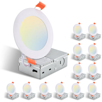 12-Pack 4 Inch Ultra-Thin LED Recessed Ceiling Light with Junction Box, 2700K-5000K Dimmable Color Changing Downlight, 9W 810LM, Easy Install, Ideal for Kitchen, Bedroom, Basement image 1
