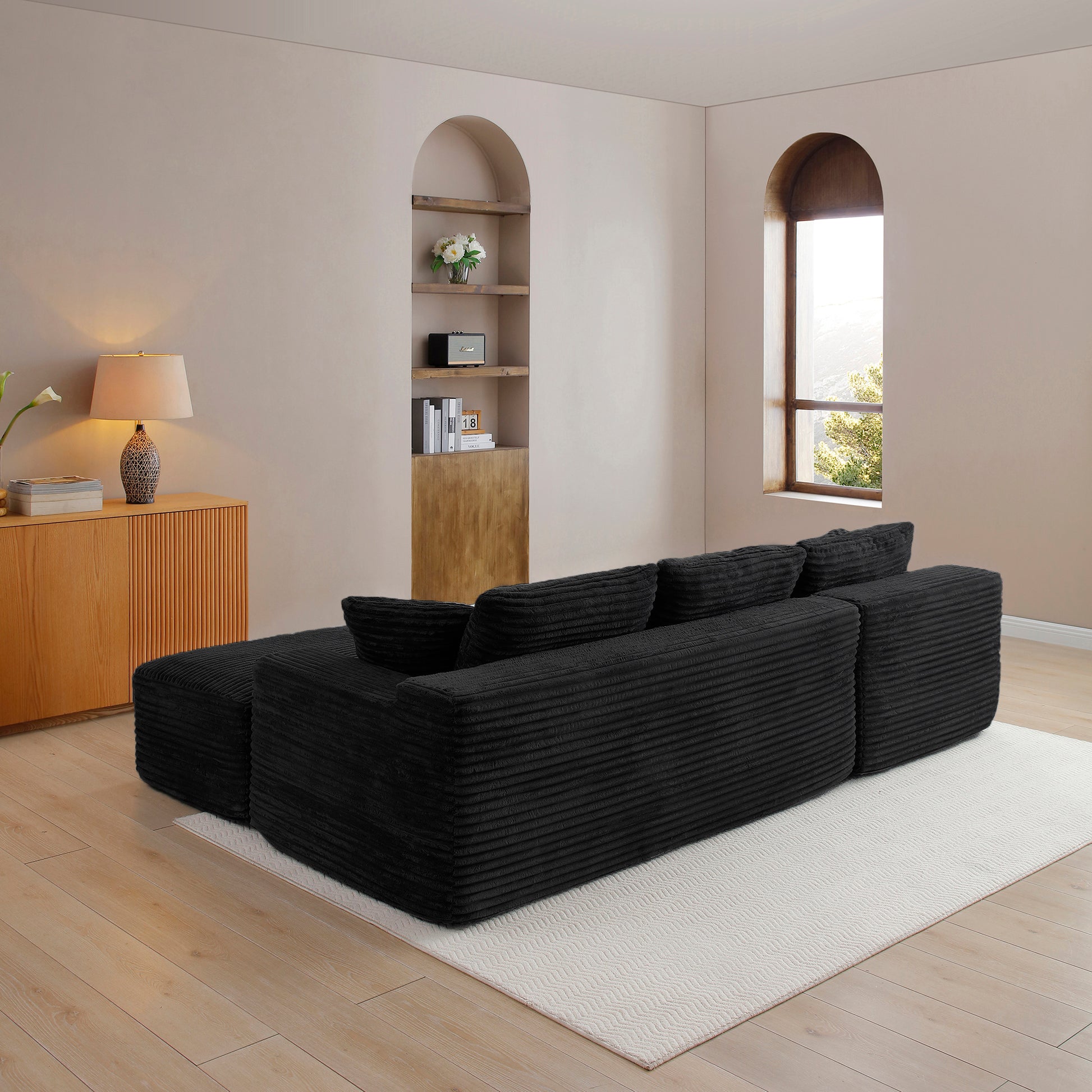 105'' Modular Sectional Sofa, Cloud Sectional Couch with Deep Seat, Modern Modular L-Shape Sofa Couch with Chaise,Upholstered Couches for Living Room Bedroom,No Assembly, (BLACK) image 5
